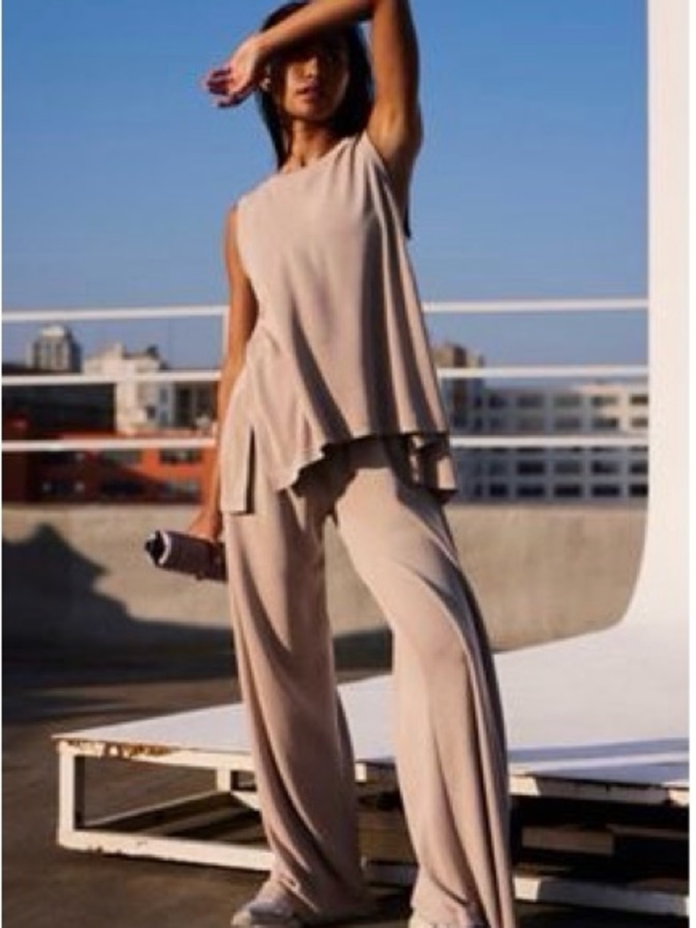 🆕Bnwt Free People Momentum Sleeveless Wide-Leg Jumpsuit in Taupe Beige